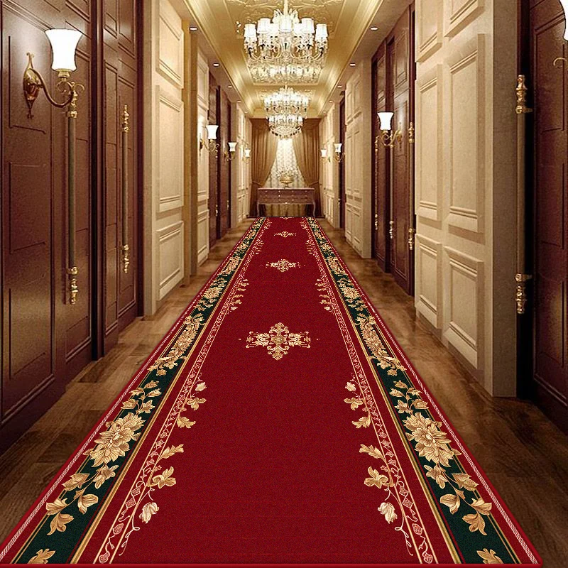 

Senior Home Corridor Decoration Carpet Luxury Foldable Wedding Lobby Entryway Red Long Rug Hotel Hallway Non-slip Mat Easy Clean