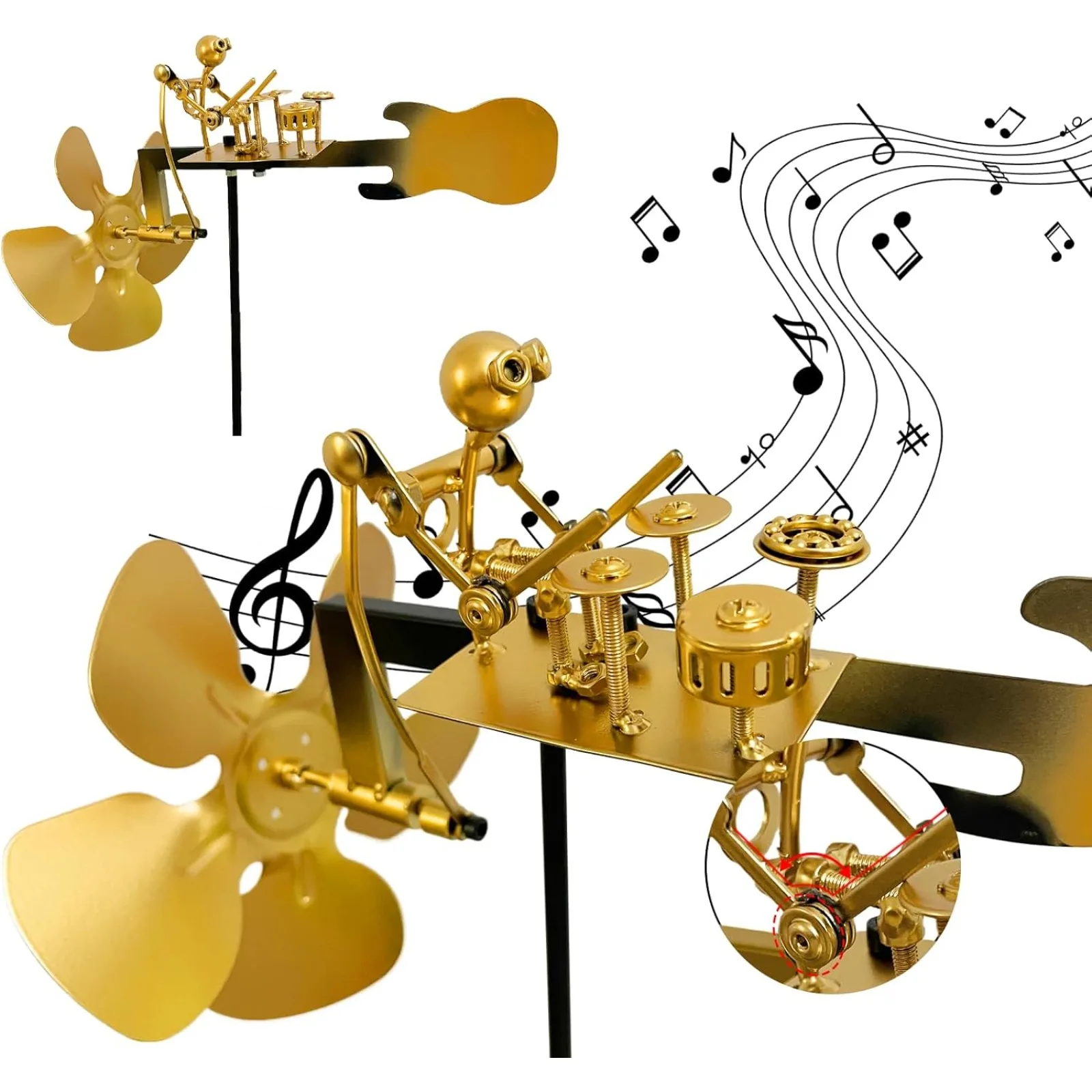 Handmade Metal Drummer Windmill, Rock Art Sculptures, Wind-Powered Kinetic Figurines, Wind Spinners for Garden