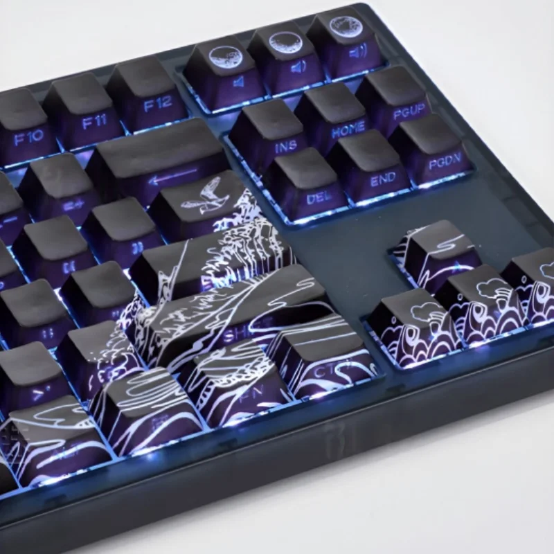 129Key Ukiyoe Key Cap Side Engraved Light Cherry Profile PBT Sublimated Personalized MX Switch Game Mechanical Keyboard