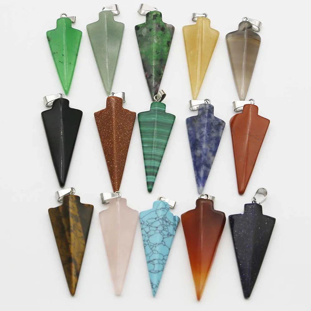 Quality Natural Stone Crystal Agate Arrow Necklace Pendant Fashion Reiki Charms Jewelry Earrings Accessories Gift Wholesale 8Pcs