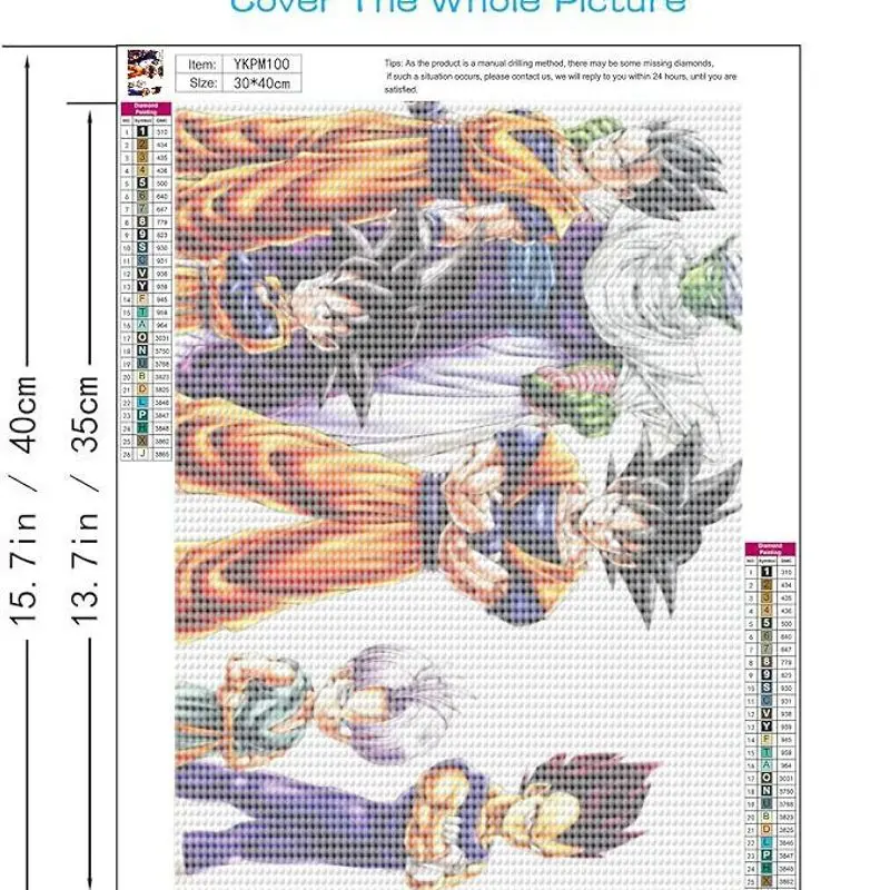 1 Kit de pintura de diamante 5D de taladro completo Dragon Ball Z, DIY Anime Manga Goku Vegeta Gohan personajes arte artesanal, 40x50CM Crys grandes