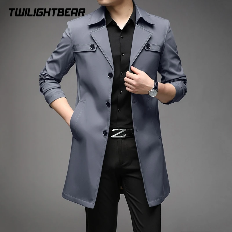

Classic Men's Trench Coat Plus Size Windbreak 8XL Solid Business Casual Jacket Men Clothing Wind Coat Oversized Trenchs A5F8907