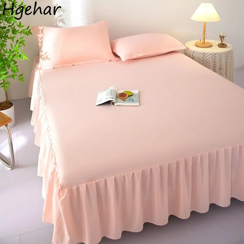 Solid Bed Skirts Simple Washable Bedding Luxury Household Skin-friendly Bedsheets King Queen Size Non-slip Dust-proof Bedspread