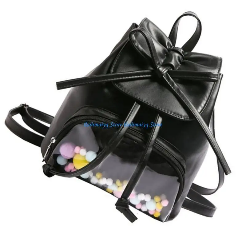 573B Clear Pocket Small Mochila estudiante Bowknot Itabag para mujeres Animes Pin pantalla
