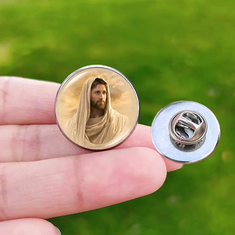 New Jesus Pin Stainless Steel Badge Mormon Church Poster Exquisite Glass Cabochon Brooch Souvenirs