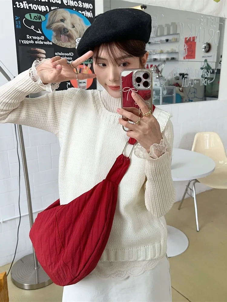 

Розовая стеганая женская сумка на плечо, большая вместительная сумка через плечо для женщин, пуховые кошельки для покупок, сумка-тоут в форме полумесяца