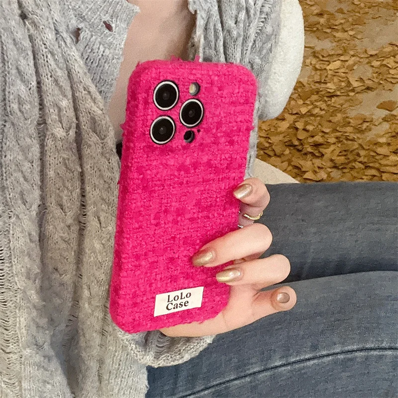 Luxury Velvet Fabric Phone Case For iPhone 16 Pro 14 12 13 15 Pro Max Cover Fashion Cloth Cute Protective Cases For Apple 15Pro