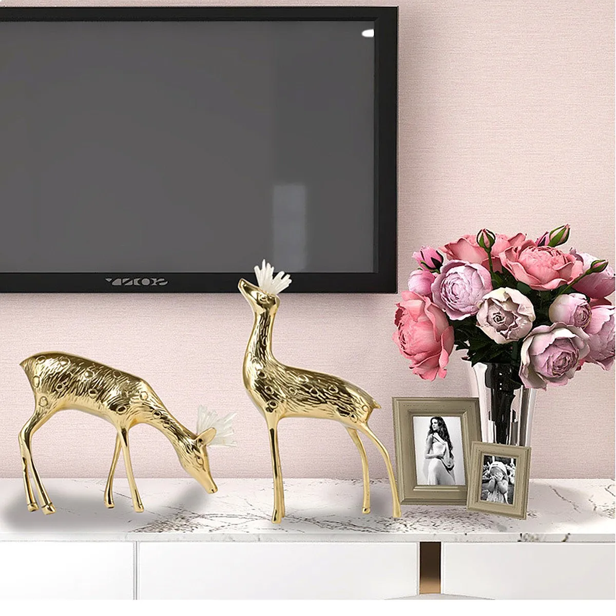 Wholesale Elegant Brass Deer Figurines with Clear Crystal Antlers Home Decor