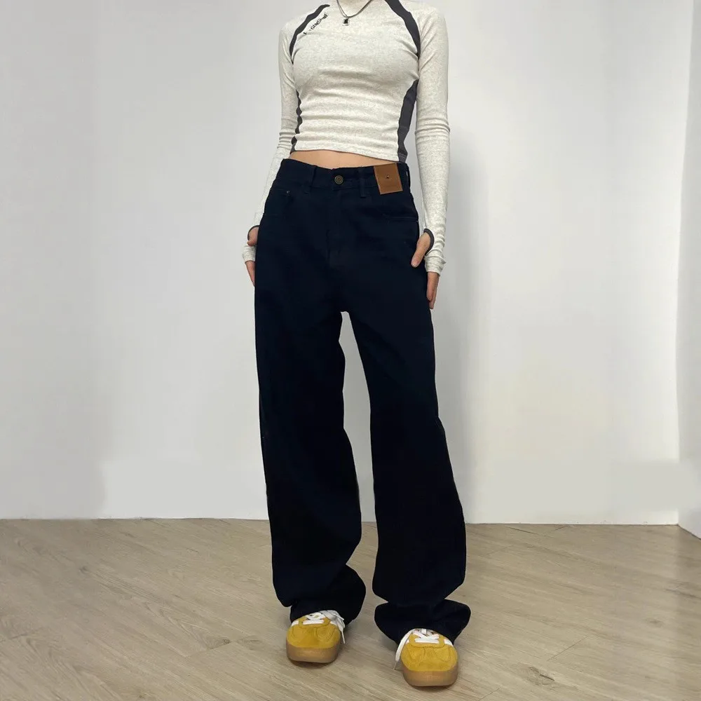 

American High Street Straight Drapey Denim Jeans Women's High Waist Slimming Hot Girl Wide Leg Retro Long Casual High Rise Loose