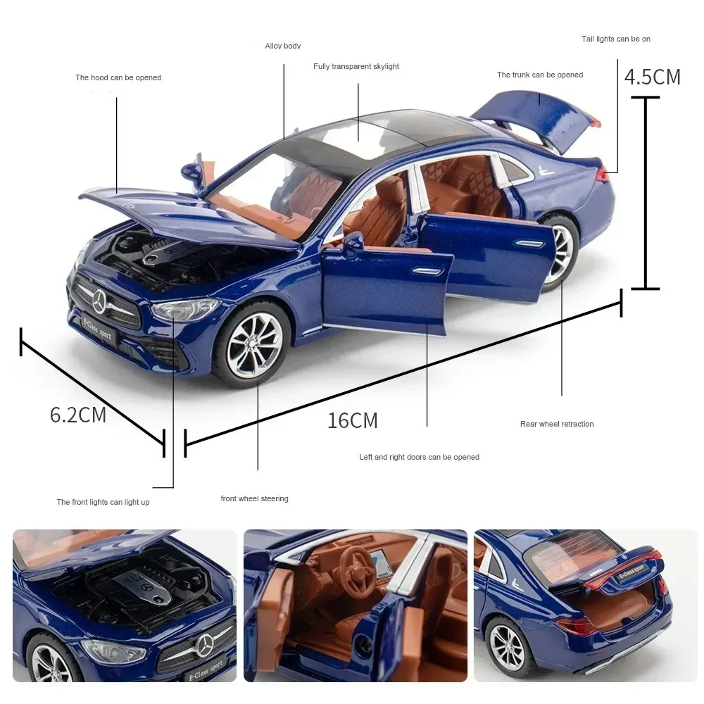 1/32 Mercedes-Benz E300L Toy Car Model Diecast Alloy Metal Miniature Sound & Light Pull Back 1:32 Collection Gift For Boy Kid