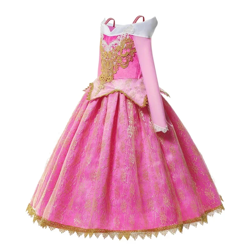 A Girls sleeping beauty Aurora cosplay dress long sleeves off shoulder kids Christmas gift fancy party princess clothing