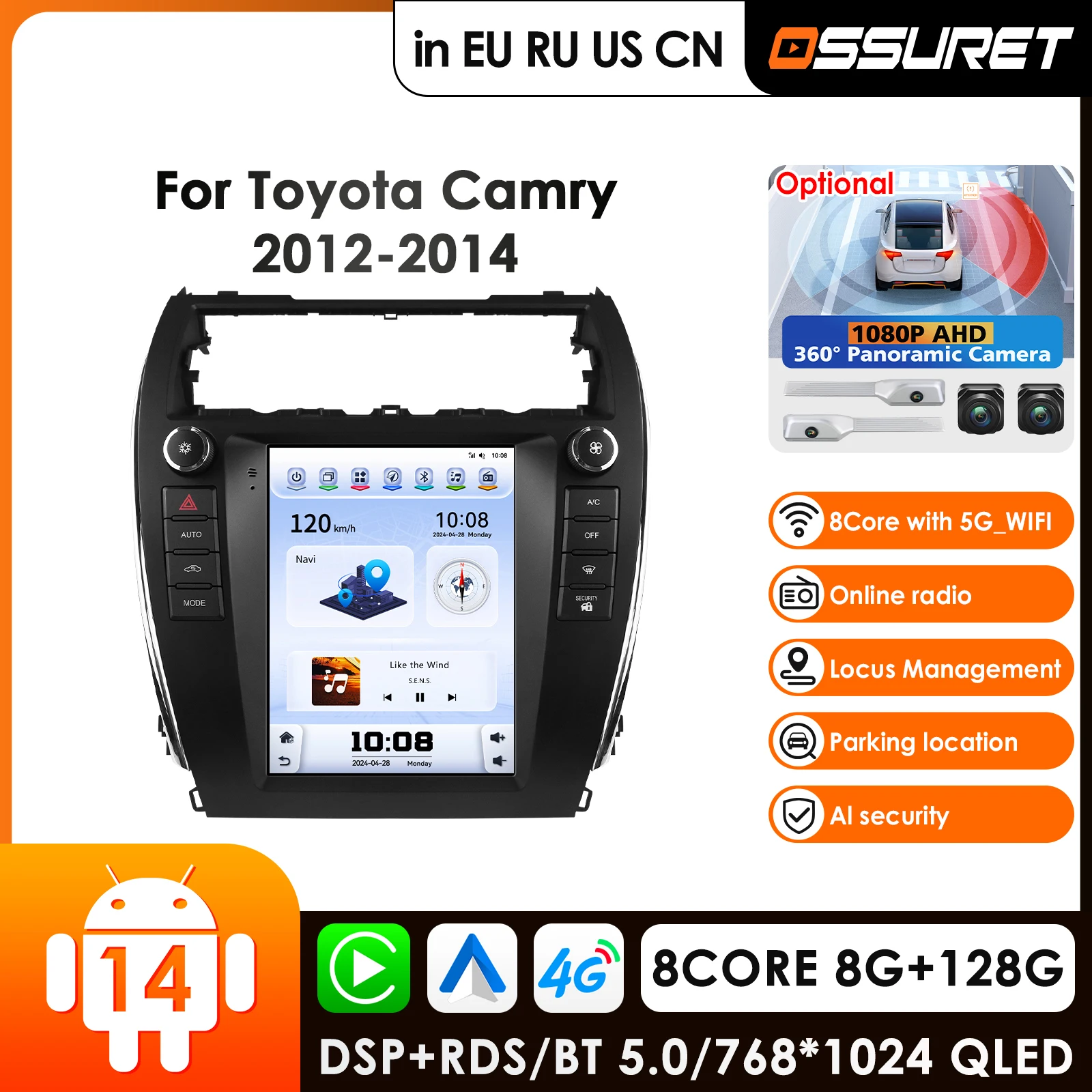 OSSURET 9.7 AI Carplay 4G Android 14 Car Radio For Toyota Camry 2012-2014 Multimedia Video Player GPS DSP Autoradio HeadUnit