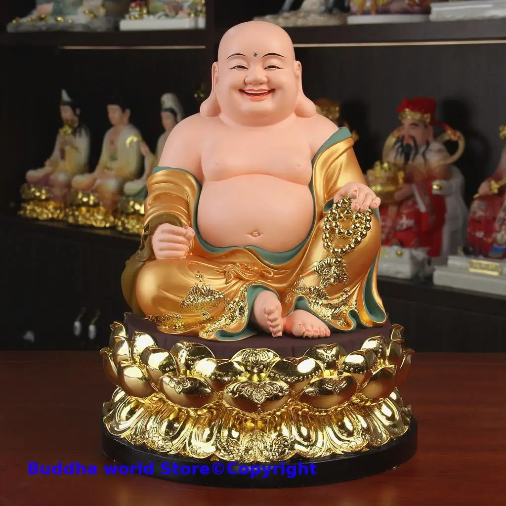 2025 Wholesale Buddhism figure golden Maitreya Wealth God buddha Asia HOME SHOP Propitious Prosperity GOOD LUCK ZHAO CAI statue