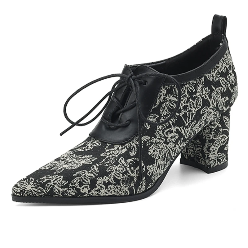 

Элегантные женские туфли-лоферы на высоком каблуке, модные туфли на шнуровке черного, серебристого и белого цвета, вечерние туфли на каблуке, офисные туфли, женские, большой размер 45