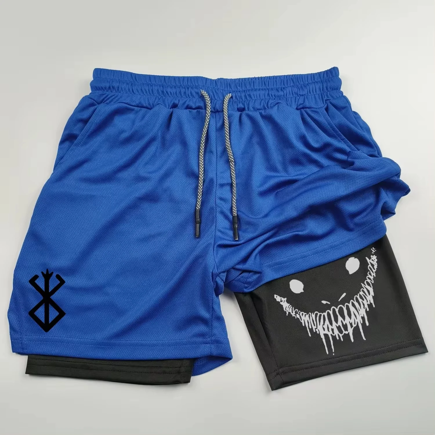 Anime Berserk Running Shorts Men Fitness Gym Training 2 in 1 Sports Shorts Quick Dry Workout Jogging Double Deck Towel Shorts