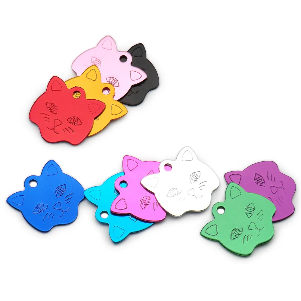 20Pcs Cat Face Anodizing Dog Pet ID Tag Engraved  Name Pendants For  Supplies Blank Metal Aluminum Plate Back Home