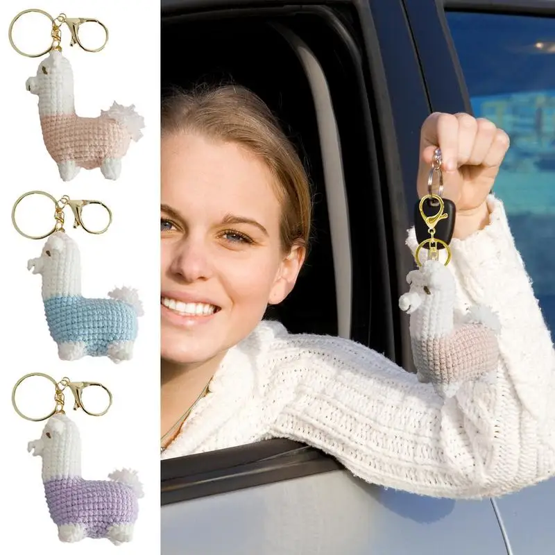 Crochet Positive Animals Alpaca Ornament Knitting Crafts Charm Inspirational Hand-Woven Ornament For Birthday Wallet Backpack