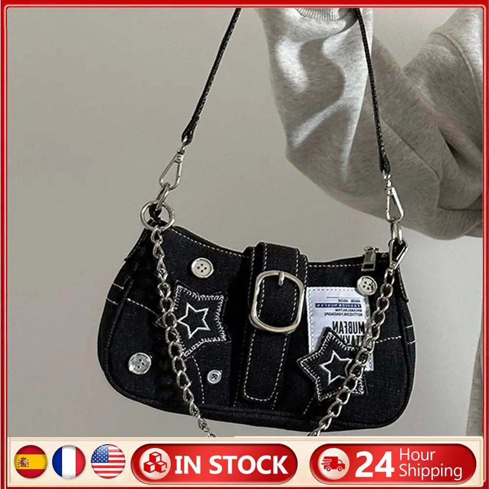 

Женская крутая стильная сумка-тоут большой емкости Y2K Star Denim, сумка подмышки, винтажная сумка подмышками, однотонная простая дорожная сумка