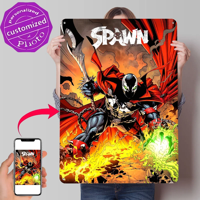 Spawn Comic-Buch-Cover Metallposter, personalisierte Wandkunst, Retro-Vintage-Metallschilder für Männerhöhle-Dekorationen, Raumornamente