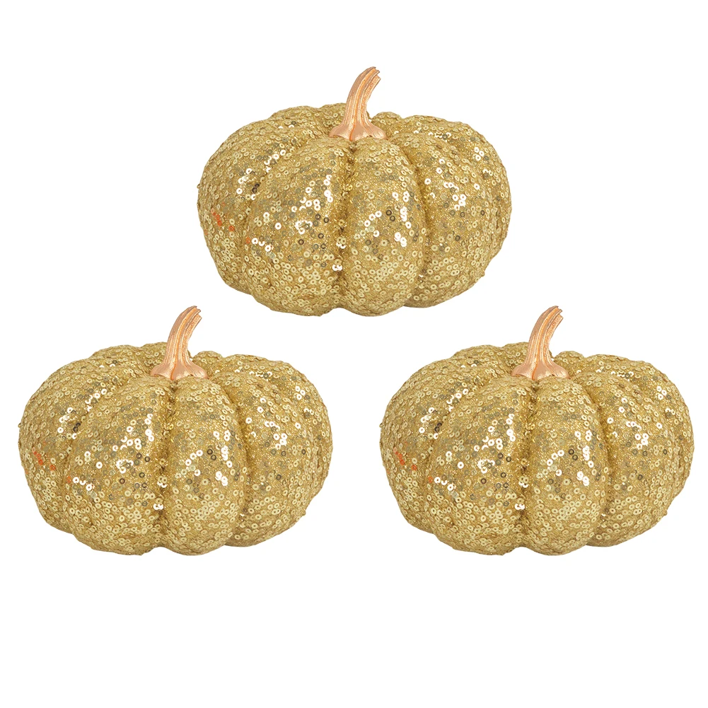 Sparkling pumpkin decoration ornament set 3 foam pumpkins 12 to 17 centimeters size for seasonal home decoration