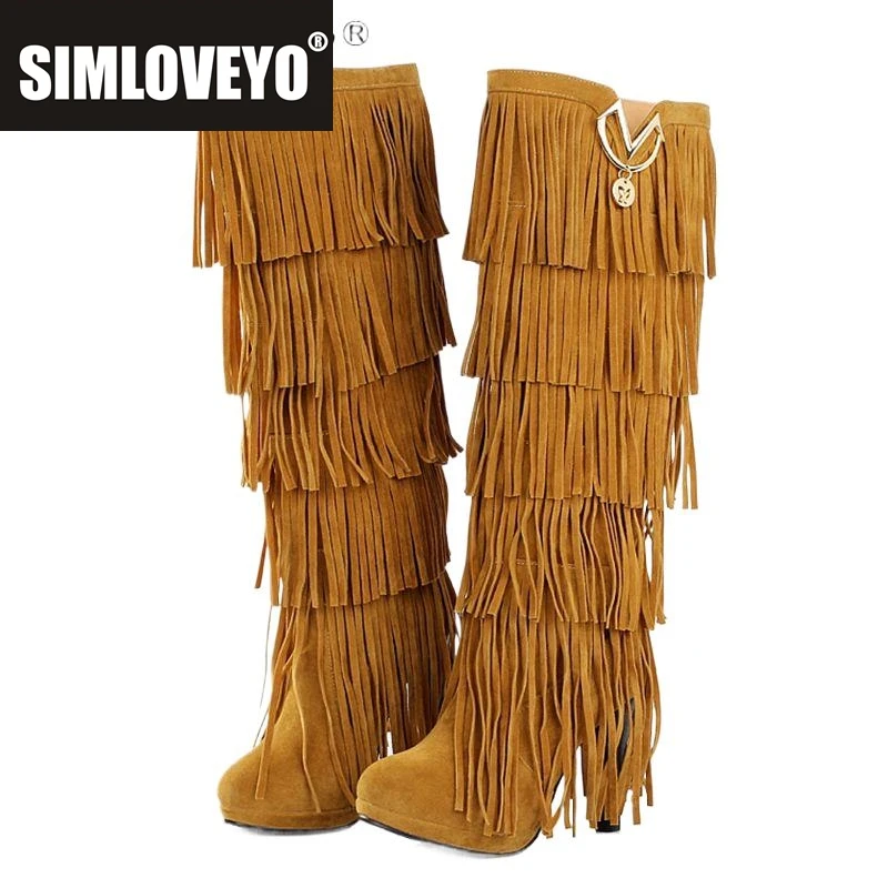 

SIMLOVEYO, размеры 32–43, женские сапоги из флока на меху, сапоги до колена на высоком каблуке, модные черные, красные ZL4150