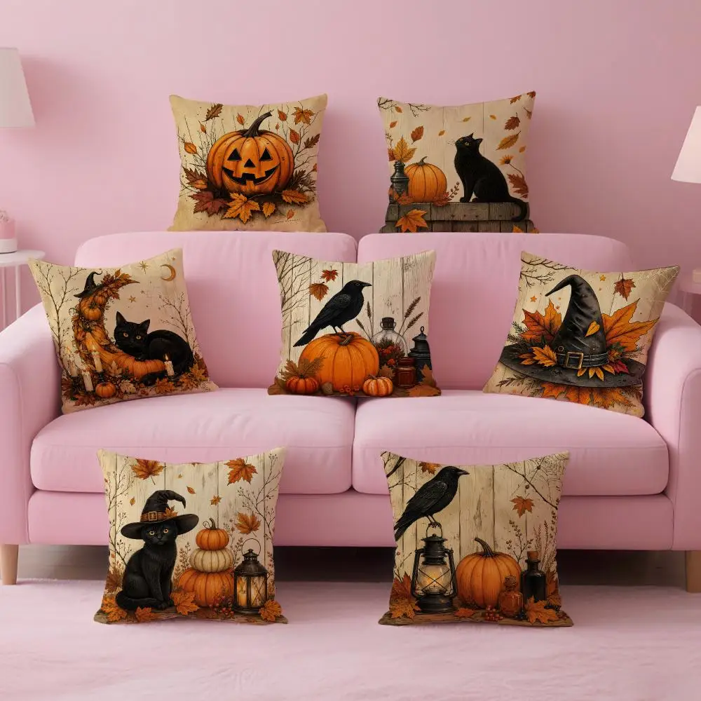 Vintage Rustic Wooden Halloween Country Cushion Cover Comfortable Double Sided Pillow Cover For Car Sofa Bedroom & More
