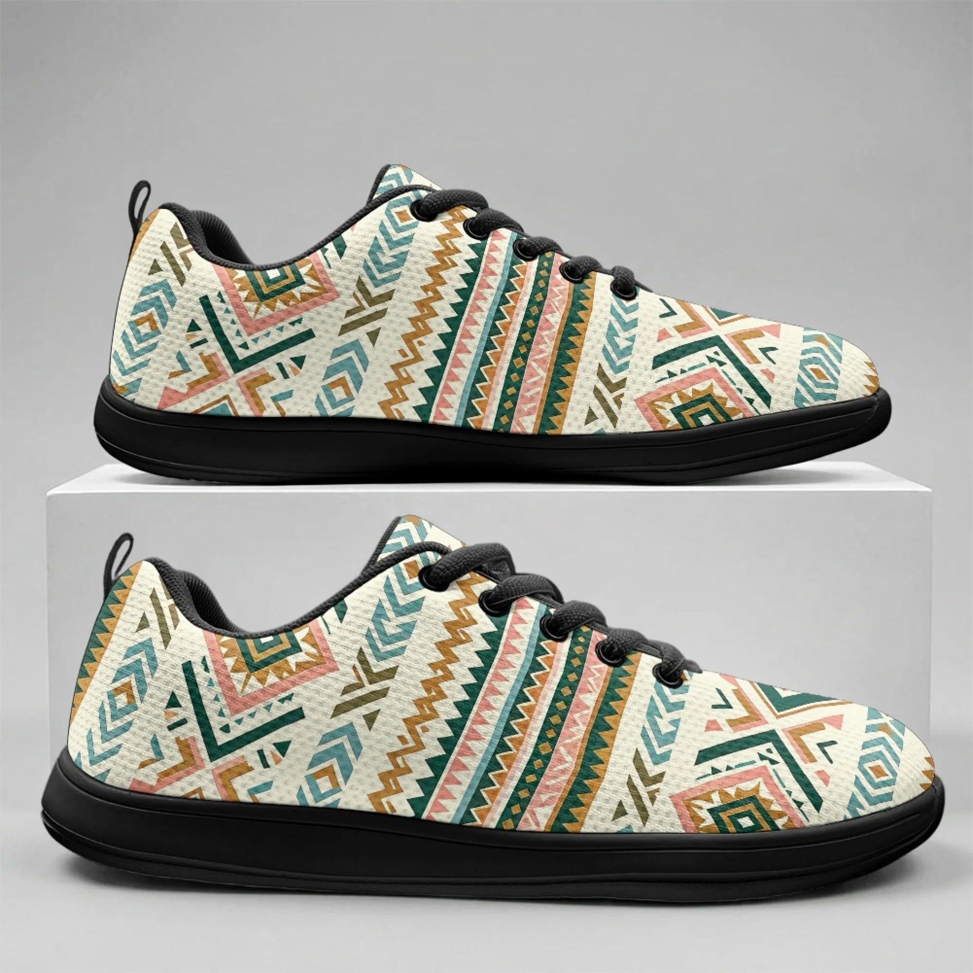 

XIXIRIMIDO Strappy Wide-toed Shoes Aztec Print Mens Walking Shoes Casual Shoes Breathable Mesh Women's Fashion Snakers 36-46