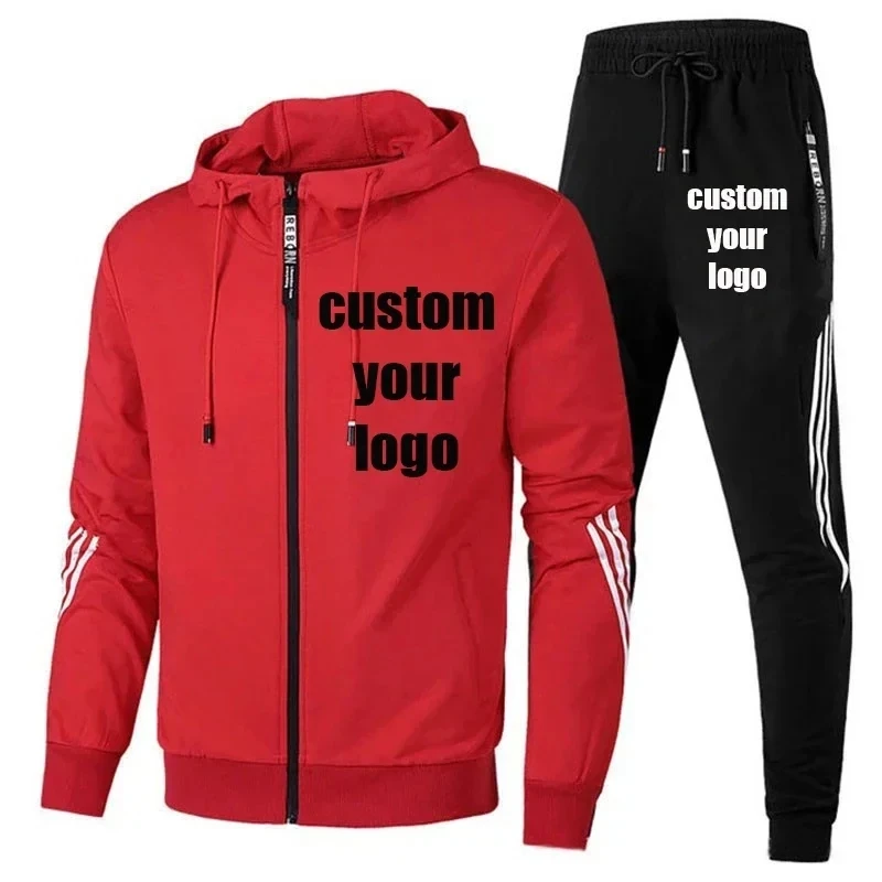 Customized new trend men\'s casual sports set Fashion zipper jacket Men\'s and women\'s running sports set