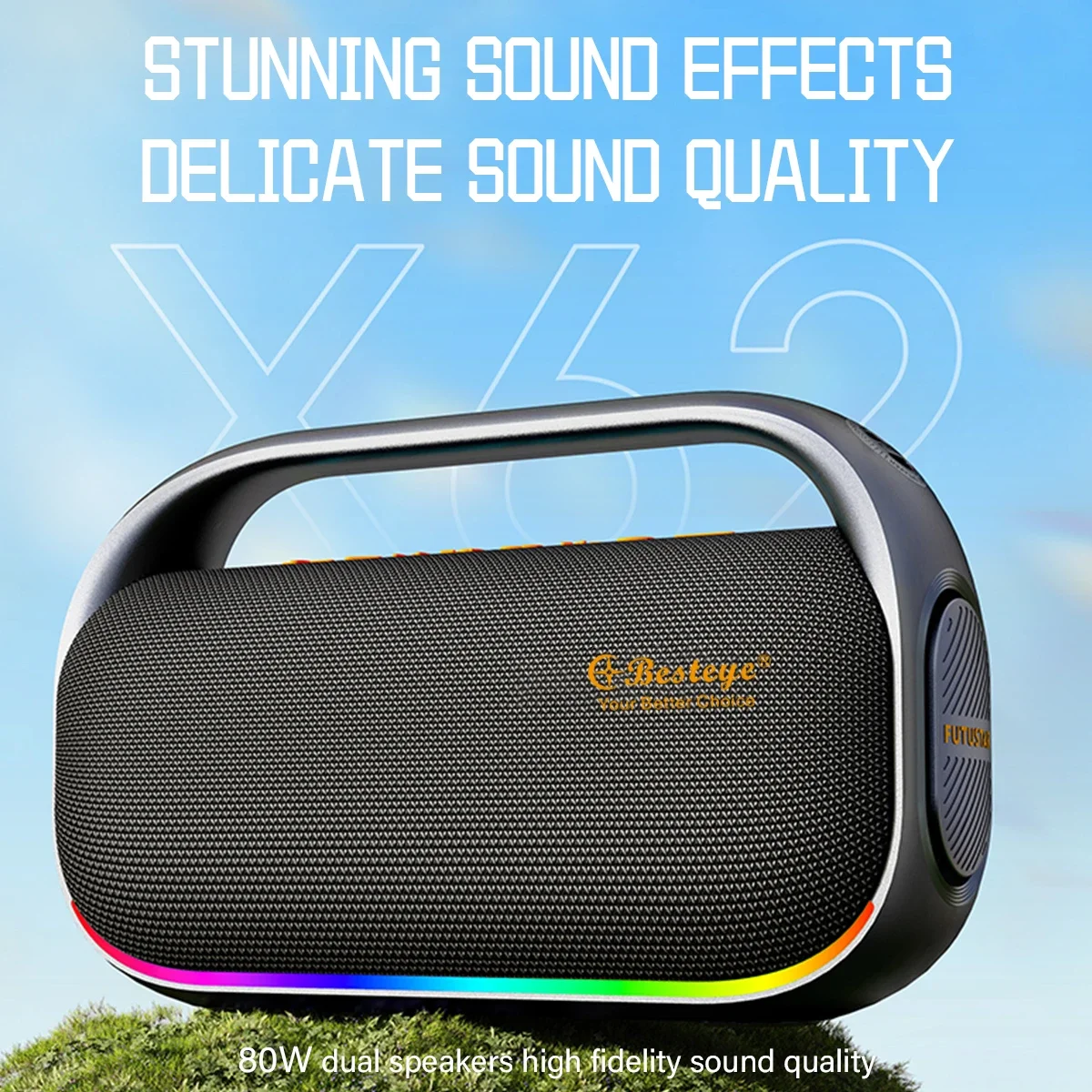 

80W IPX6 Waterproof TWS Portable Speakers Deep Bass RGB LED Lighting Multiple Communication Options For Camping Party Beach Use