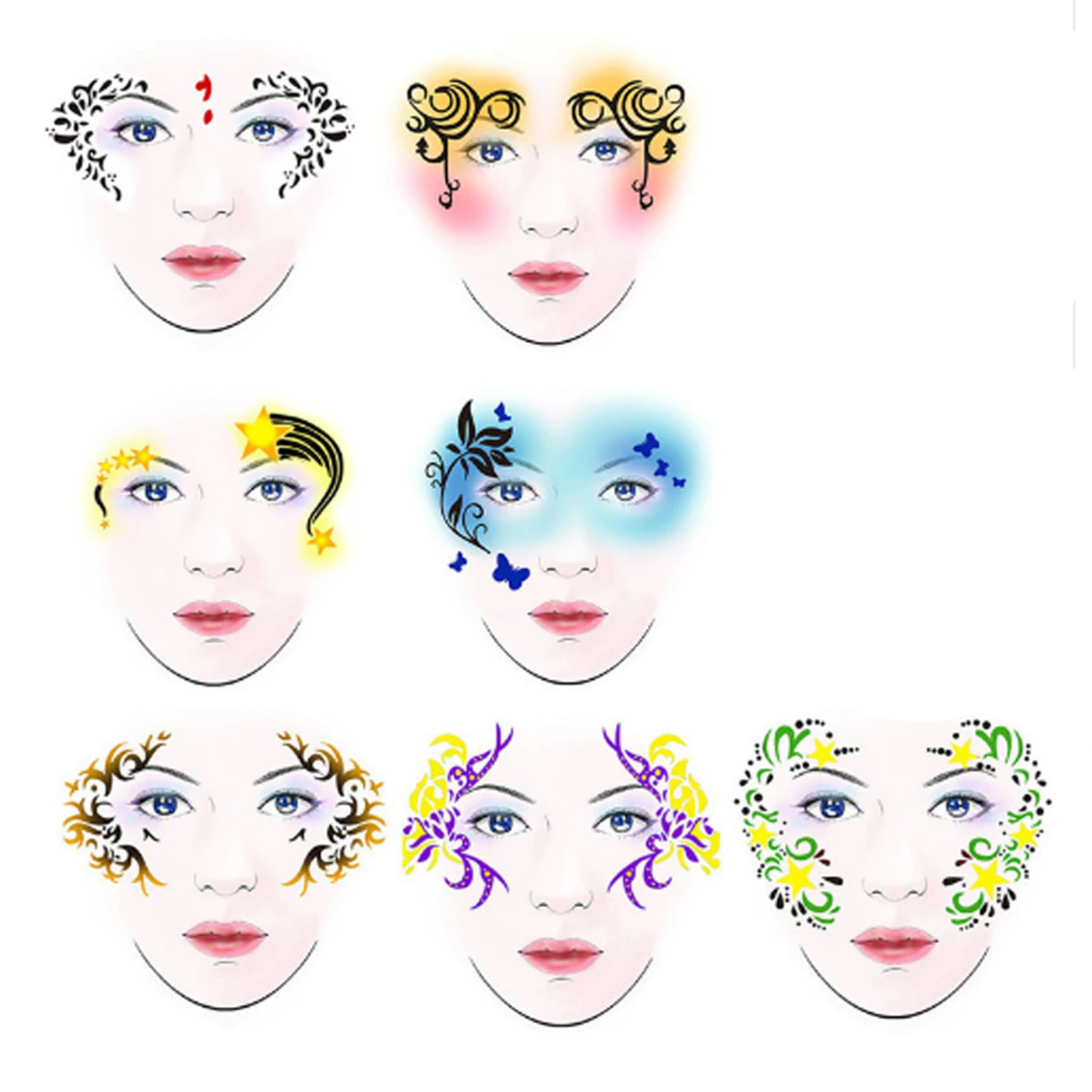 7styles/set Reusable Face Paint Stencil Body Painting Template Flower Butterfly Facial Design