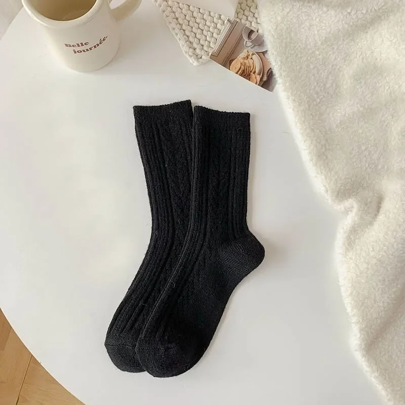 Meias longas térmicas monocromáticas para mulheres, lã de caxemira grossa e quente, moda japonesa, Harajuku Sox, novo, inverno