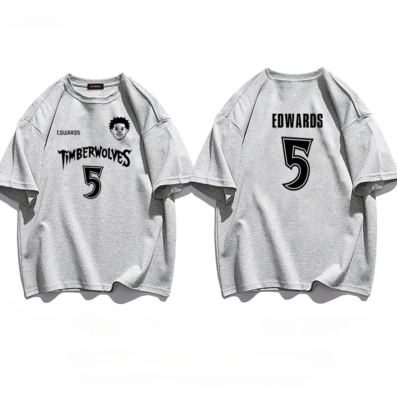 Men's And Women's Short-Sleeved T-Shirts Timberwolves Training Suits Oversized Short-Sleeved Shirts Basketball Star No. 5