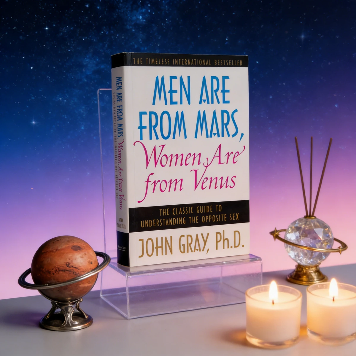 Los hombres son de Marte, las mujeres son de Venus, de John Gray, doctor en filosofía. Guía clásica para comprender la comunicación en las relaciones entre los sexos opuestos.