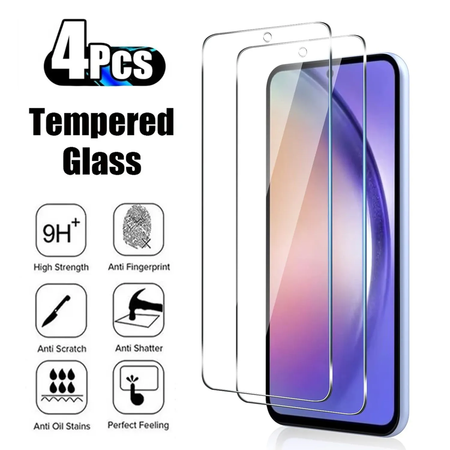 

9H Screen Protector For Samsung Galaxy A54 5G 2/4Pcs HD Tempered Glass