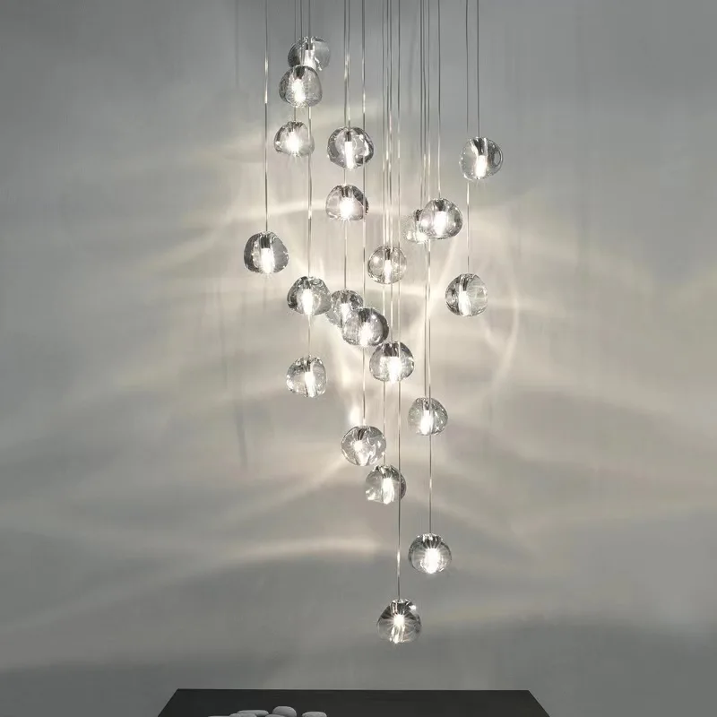 Nordic led crystal chandelier Modern Water Droplet Hanging Lamp for living room Villa Duplex loft Staircase pendent lamp