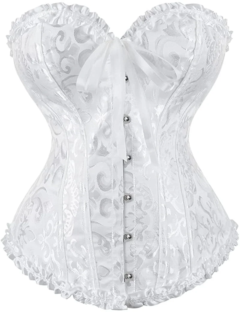 Biały gorset Top Plus rozmiar damski gorset na biust seksowna sznurowana bielizna w kwiaty Vintage wiktoriańska moda czarny czerwony DropShipping