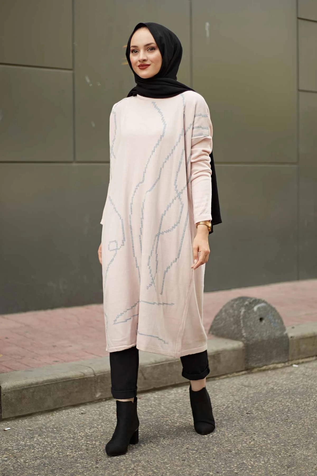 PTK Patterned Knitwear Tunic-Powder Winter Autumn 2021 Muslim Women Hijab headscarf Islamic Turkey