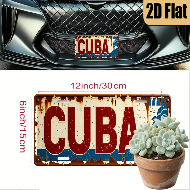 1pc, 2D Flat, Vintage Style Aluminum License Plate"Cuban Style"Theme Decorative License Plate, for Decoration Only, Vintage 2D A view 5