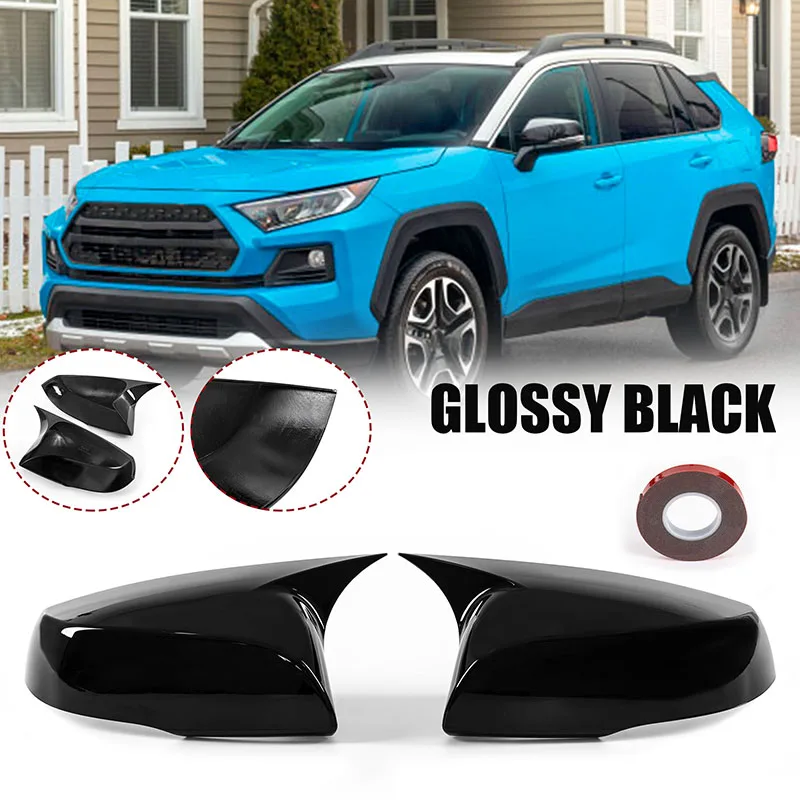 About  For 2019-2022 Toyota RAV4 Highlander Side Mirror Cover Wing Rearview Accessories Carbon Pattern Glossy Black Modified