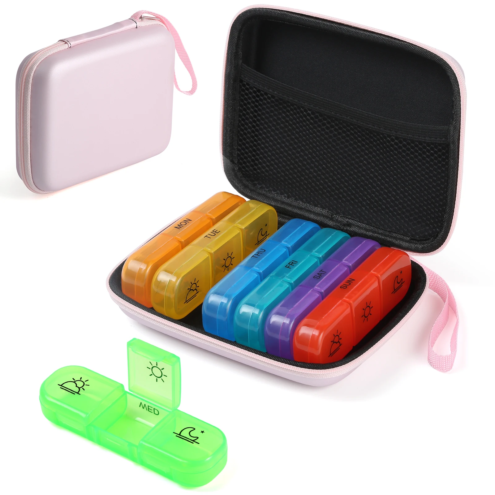 Weekly Pill Organizer Case,, Portable 7-Day 3 Times a Day Pill Box for Travel Pill Box with Removable Individual Pill Containers