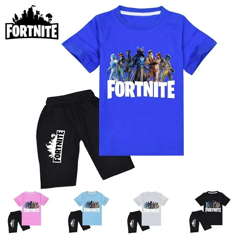 Fortnite T-Shirt Suit Short Sleeve Shorts 2 Piece Kids Sportswear Boys Girls Cotton Casual