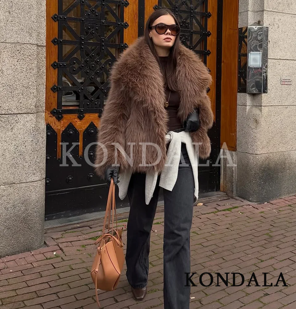 KONDALA à la mode Vintage manteau de fourrure femmes élégant haute rue automne hiver fausse fourrure revers veste manteau 2026 mode décontracté Chic veste