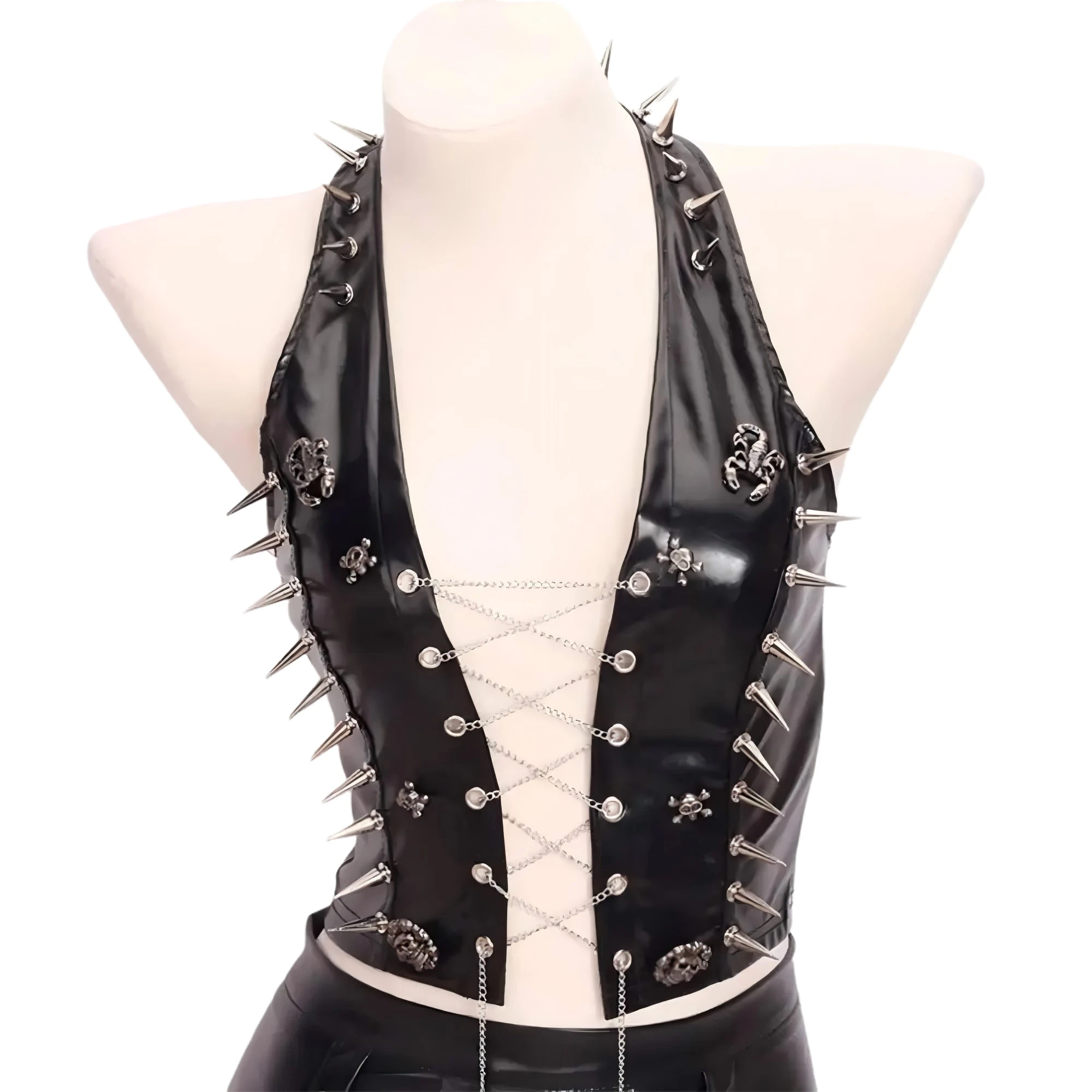 Chain Harajuku Y2K Halter Camisole TOPS Grunge E-Girls Spike Studded Rivet Digital Fashion Revival Emo Goth Skull Punk Rock