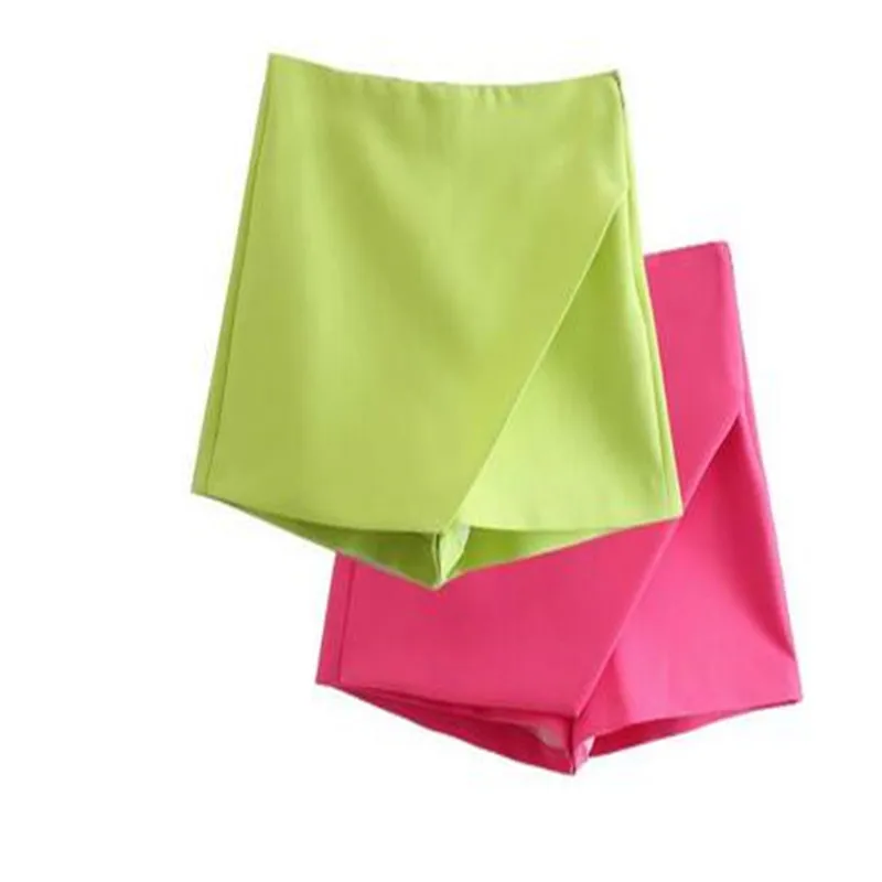 

Women Fashion Asymmetrical Shorts Skirts Vintage High Waist Side Zipper Female Skort Mujer