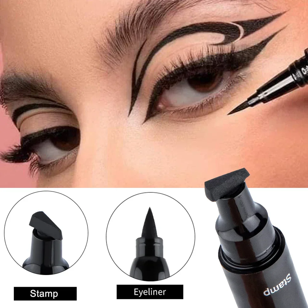 Double-ended 2 in1 Stamp Liquid Eyeliner Pencil Waterproof Lasting Fast Dry Black Seal Eye Liner Pen Make Up for Women Cosmetics