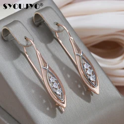 SYOUJYO 585 Rose Gold Color Long Dangle Earrings For Women Silver Plated Luxury Design Bride Wedding Fine Jewelry Trendy Earring