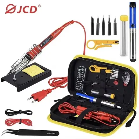 JCD 908S 디지털 전기 납땜 인두 온도 조절 가능 220V/10V 80W LCD 디스플레이 세라믹 히터 용접 수리 도구 키트