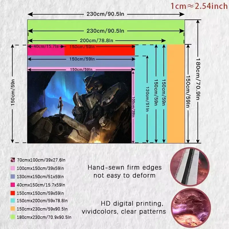1개 대형 장갑 로봇 & 빨간 머리 인간 별이 빛나는 밤 공상과학 태피스트리, 오로라 암석 표면 벽 장식, 창의적인 작품에 적합