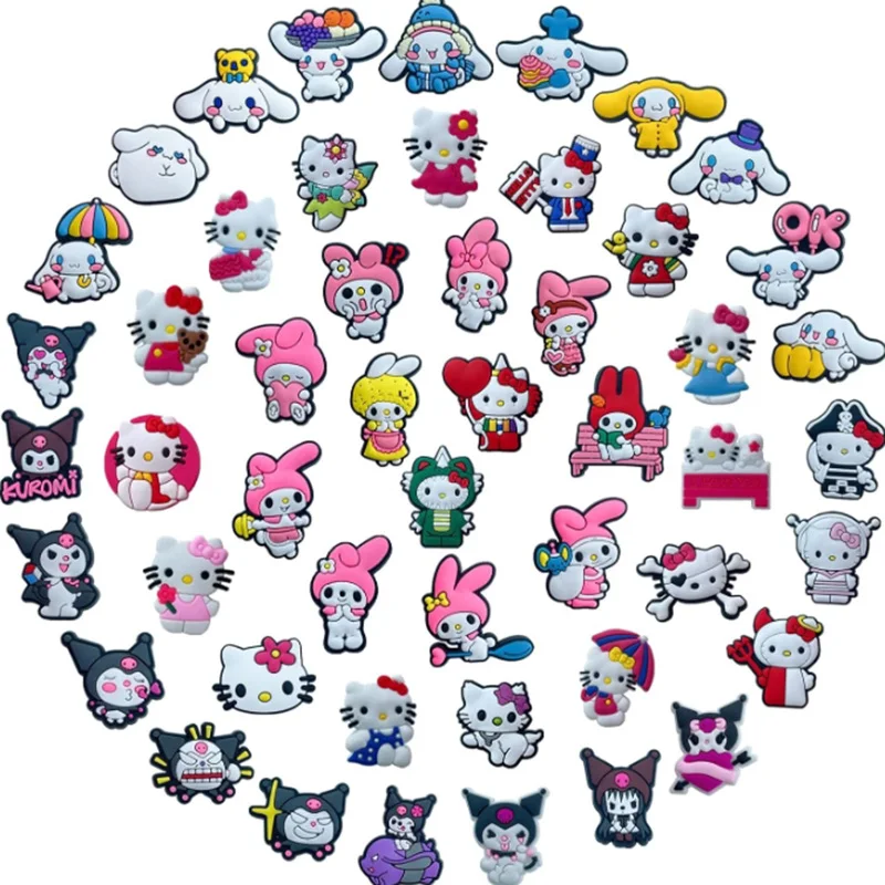 

Random 10-50pcs Hello Kitty Sanrio Kuromi Shoe Accessories Cute Pvc Soft Plastic Cartoon Birthday Gift Sandal Decoration Buckle