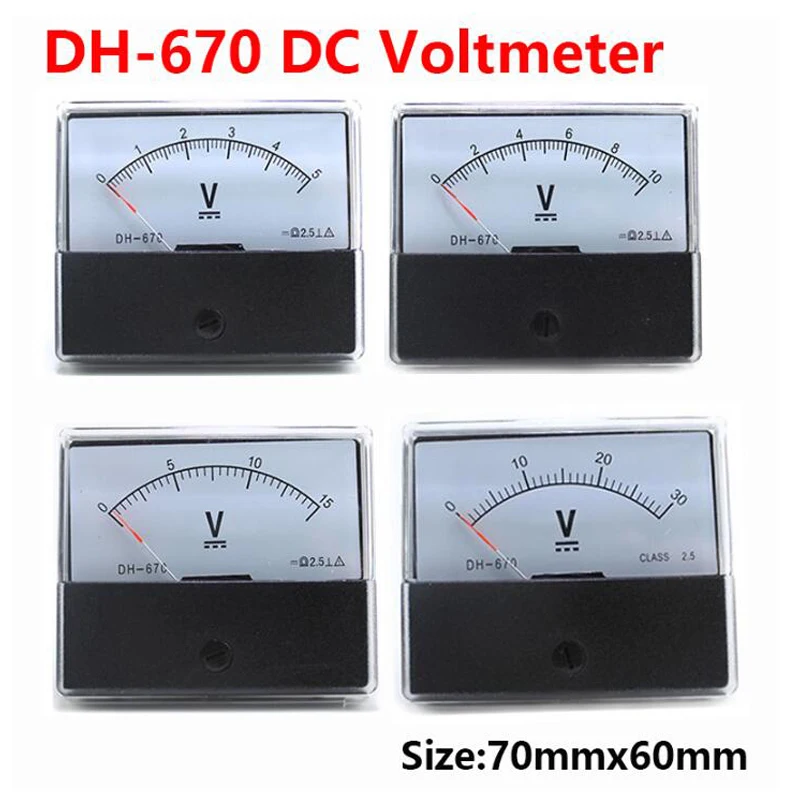 DH-670 Pointer Analog DC Voltmeter 5V 10V 15V 20V 30V 50V 100V 70*60mm Accuracy 2.5 0-500V